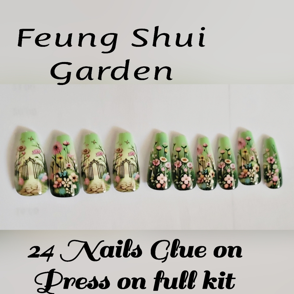 FEUNG SHUI GARDEN  💅24 NAILS Glue ON  or Tabs PRESS ON FULL KIT❗️